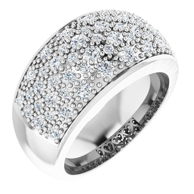 14K Gold Round Natural Diamond Micro Pavé-Style Ring - White Gold