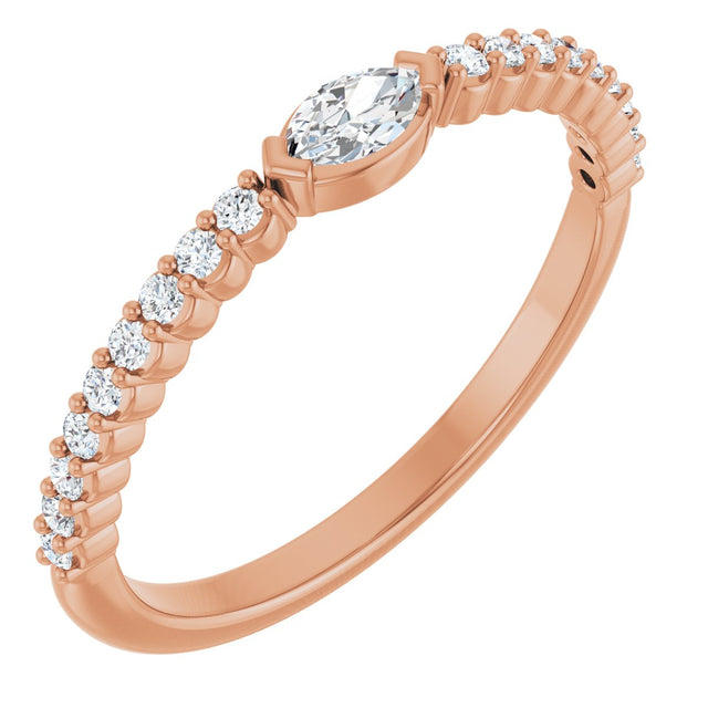 14K Gold Marquise Natural Diamond Accented Stackable Ring - Rose Gold