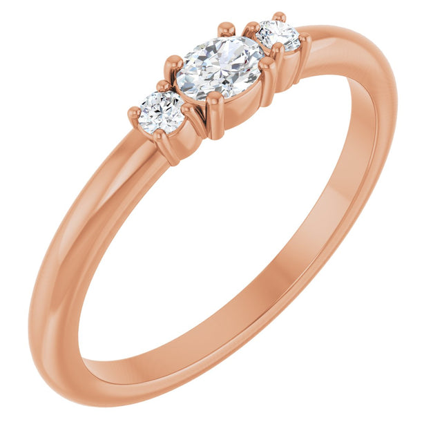 14K Gold Emerald Natural Diamond Stackable Ring - Rose Gold