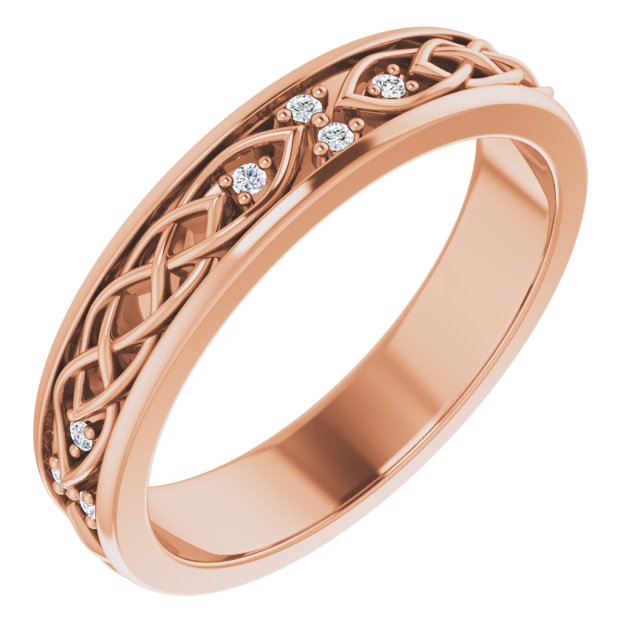 14K Gold Round Natural Diamond Celtic-Inspired Eternity Band - Rose Gold
