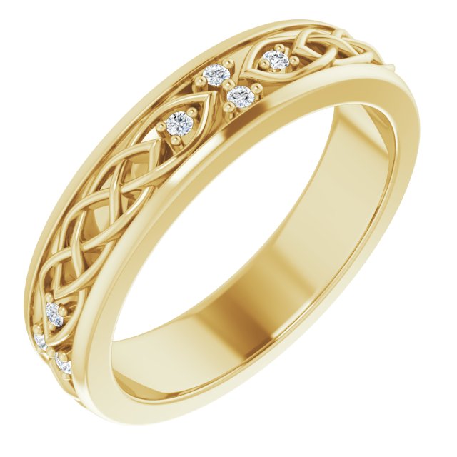 14K Gold Round Natural Diamond Celtic-Inspired Eternity Band - Yellow Gold
