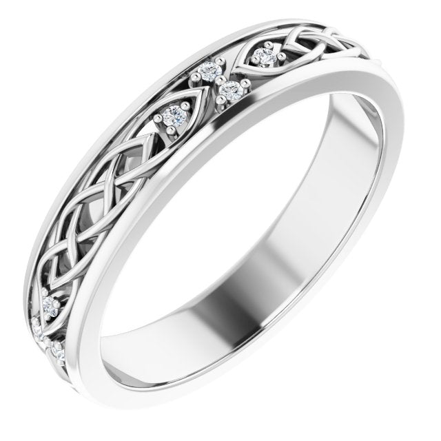 14K Gold Round Natural Diamond Celtic-Inspired Eternity Band - White Gold
