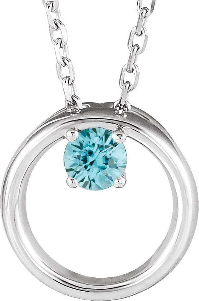 Platinum Round Natural Blue Zircon Circle Necklace