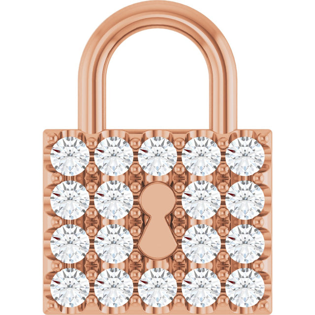 14K Gold Round Natural Diamond Lock Necklace or Pendant - Rose Gold