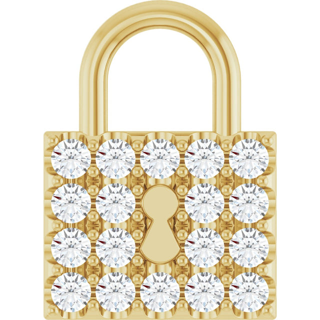14K Gold Round Natural Diamond Lock Necklace or Pendant - Yellow Gold