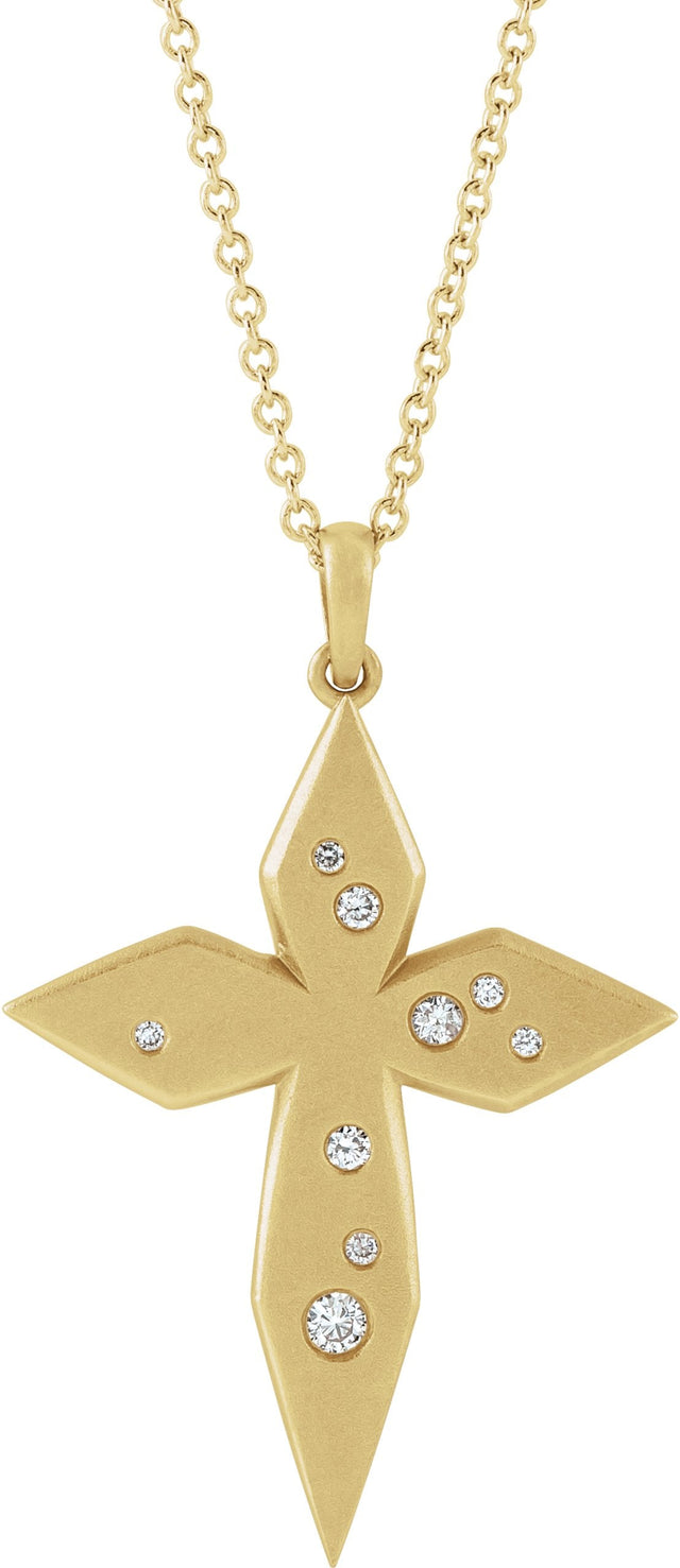 14K Gold Round Natural Diamond Accented Cross Necklace or Pendant II - Yellow Gold
