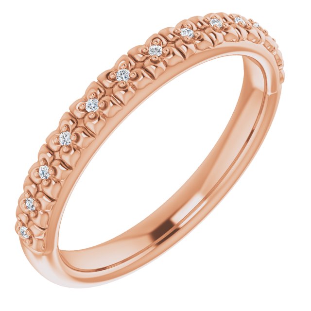 14K Gold Round Natural Diamond Accented Stackable Ring – 0.9mm Stones - Rose Gold