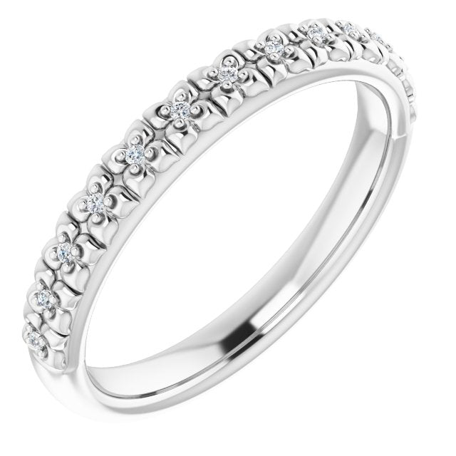 14K Gold Round Natural Diamond Accented Stackable Ring – 0.9mm Stones - White Gold