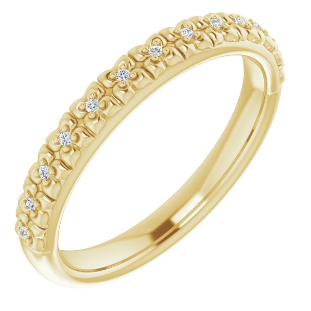 14K Gold Round Natural Diamond Accented Stackable Ring – 0.9mm Stones - Yellow Gold