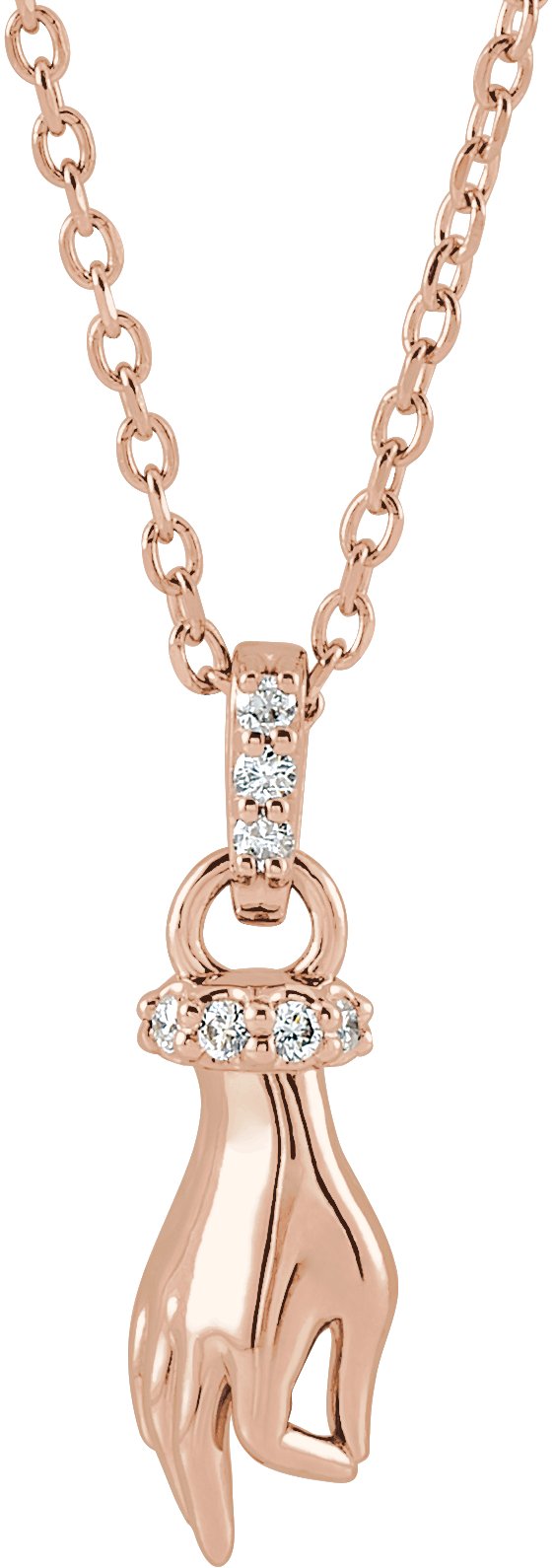14K Gold Round Natural Diamond Hand of Buddha Necklace or Pendant - Rose Gold