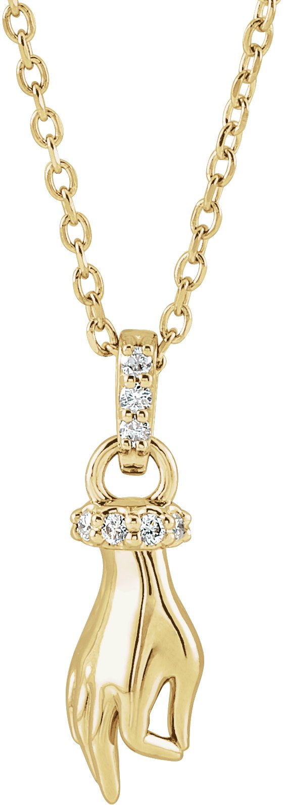 14K Gold Round Natural Diamond Hand of Buddha Necklace or Pendant - Yellow Gold