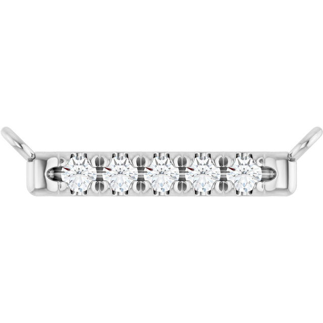 14K Gold Round Lab-Grown Diamond French-Set Bar Necklace – 1.3-1.5mm Stones - White Gold