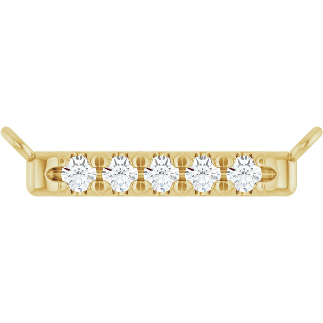 14K Gold Round Lab-Grown Diamond French-Set Bar Necklace – 1.3-1.5mm Stones - Yellow Gold