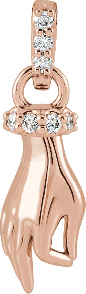 14K Gold Round Natural Diamond Hand of Buddha Necklace or Pendant - Rose Gold