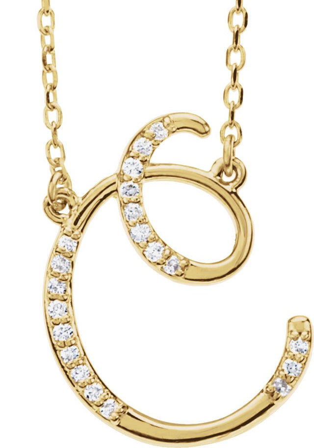 14K Gold Round Natural Diamond Initial Necklace – up to 1/10 CTW - Yellow Gold