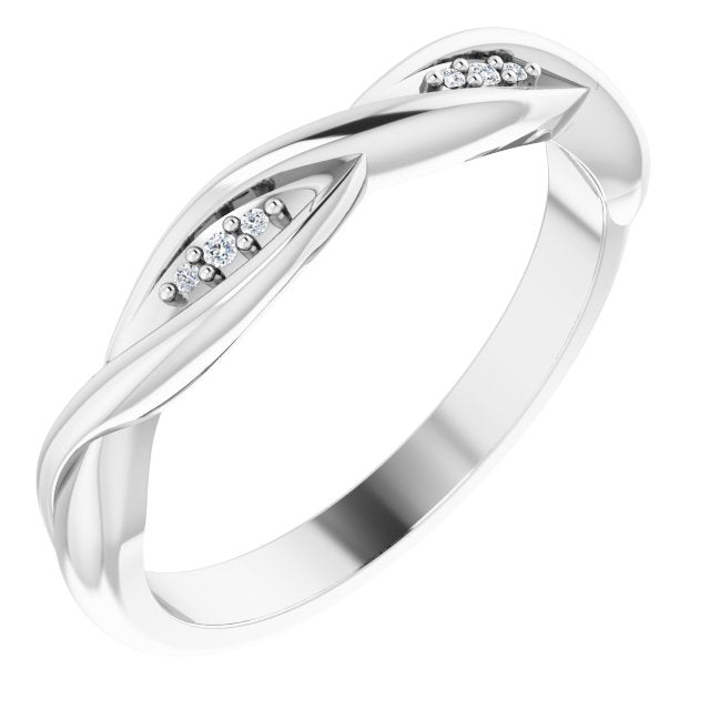 14K Gold Round Natural Diamond Stackable Twisted Ring - White Gold