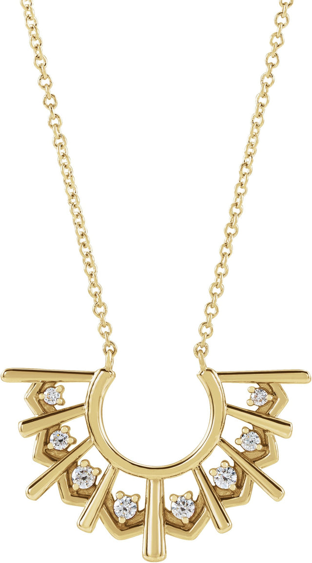 14K Gold Round Natural Diamond Fan Necklace - Yellow Gold