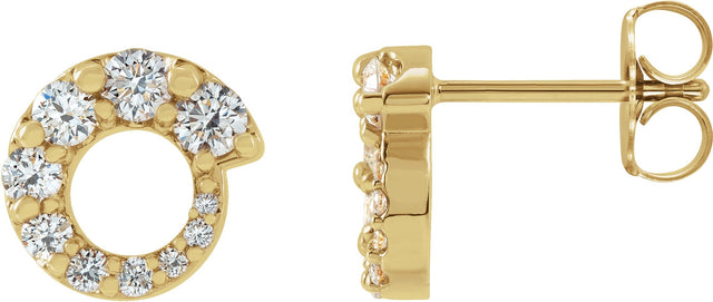 14K Gold Round Natural Diamond Graduated Circle Earrings - Yellow Gold
