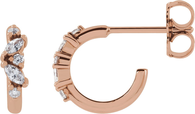 14K Gold Natural Diamond Accented Huggie Earrings - Rose Gold