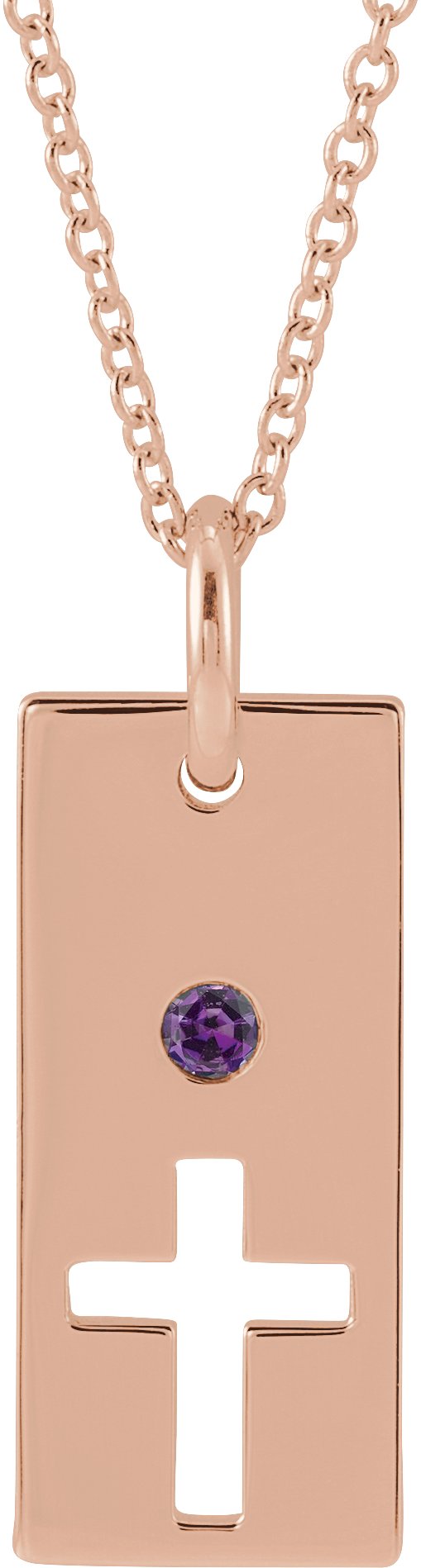 14K Gold Round Natural Alexandrite Accented Cross Bar Necklace or Pendant - Rose Gold