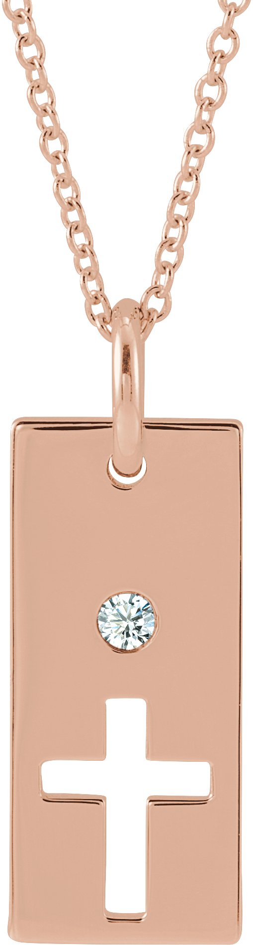 14K Gold Round Natural Diamond Accented Cross Bar Necklace or Pendant - Rose Gold