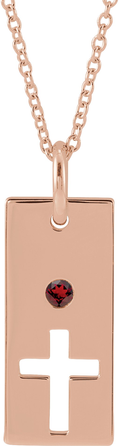 14K Gold Round Natural Mozambique Garnet Accented Cross Bar Necklace or Pendant - Rose Gold