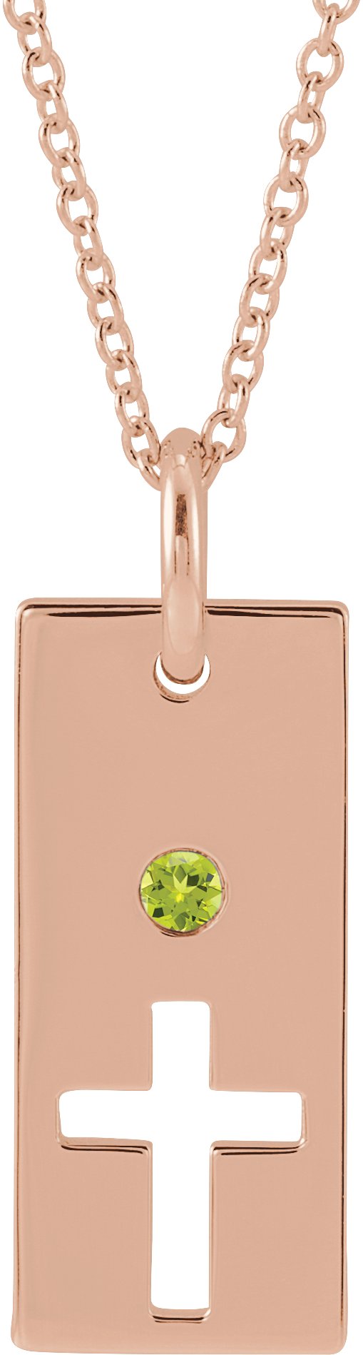 14K Gold Round Natural Peridot Accented Cross Bar Necklace or Pendant - Rose Gold