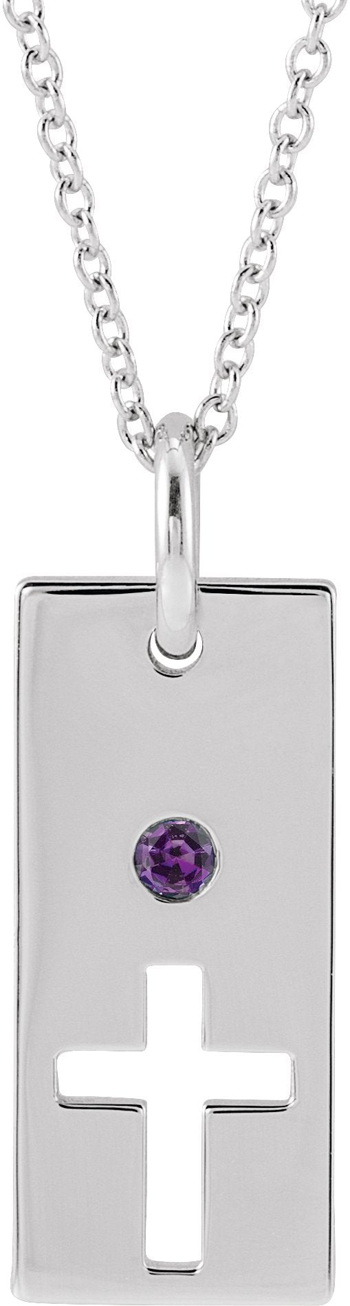14K Gold Round Natural Alexandrite Accented Cross Bar Necklace or Pendant - White Gold