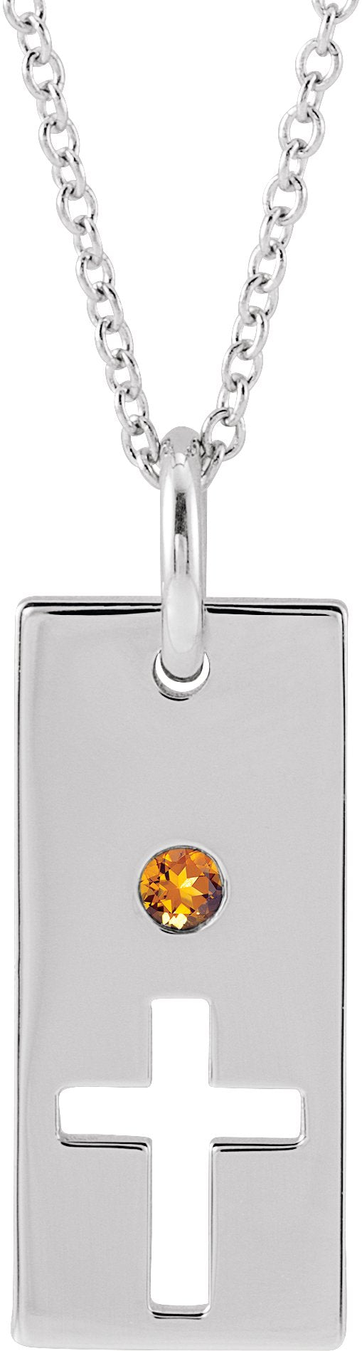 14K Gold Round Natural Citrine Accented Cross Bar Necklace or Pendant - White Gold