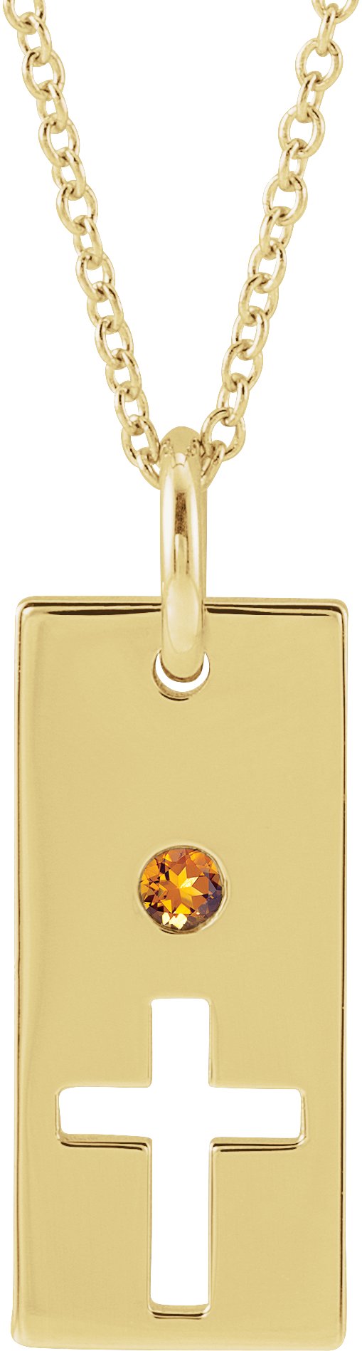 14K Gold Round Natural Citrine Accented Cross Bar Necklace or Pendant - Yellow Gold