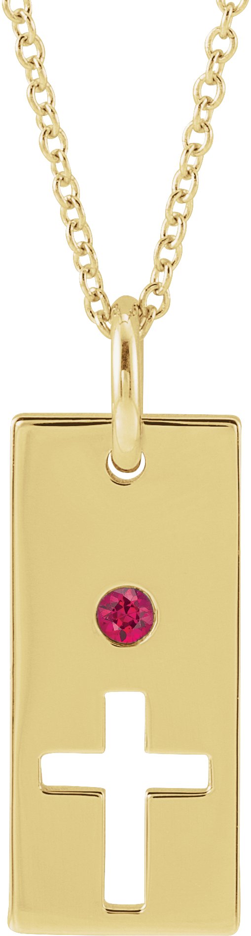 14K Gold Round Natural Ruby Accented Cross Bar Necklace or Pendant - Yellow Gold