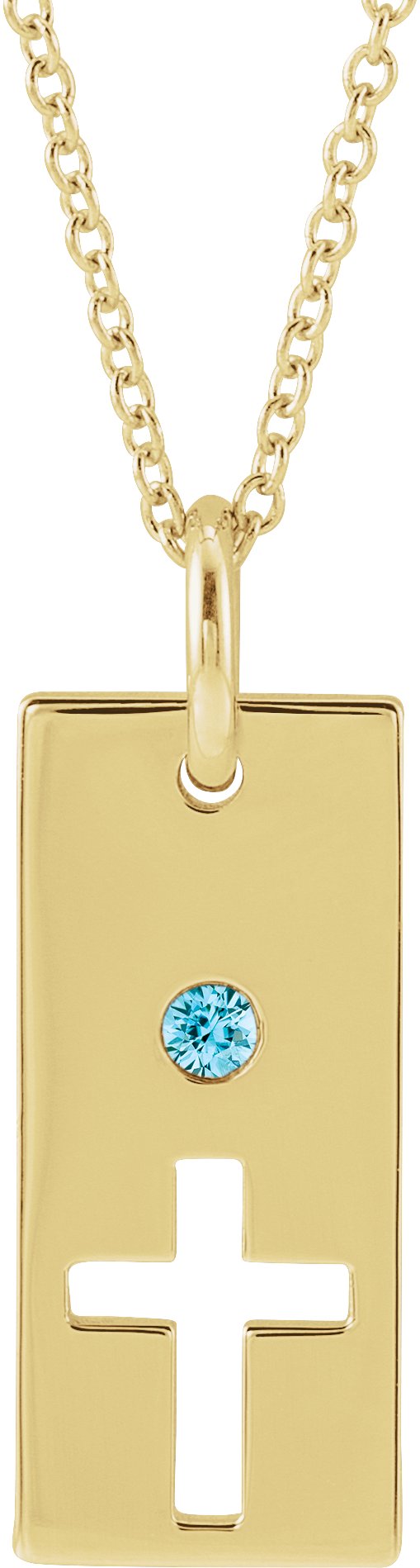 14K Gold Round Natural Blue Zircon Accented Cross Bar Necklace or Pendant - Yellow Gold