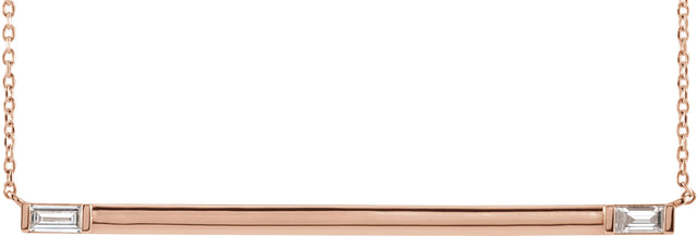 14K Gold Straight Baguette Natural Diamond Baguette Bar Necklace – 1/4 CTW - Rose Gold