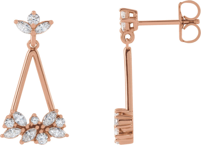 14K Gold Natural Diamond Geometric Cluster Earrings II - Rose Gold
