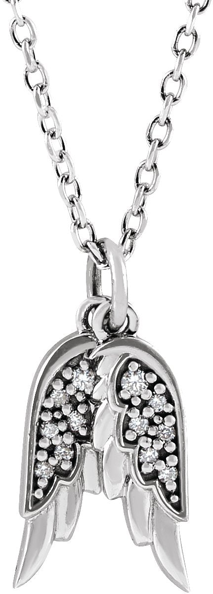 14K Gold Accented Angel Wings Necklace or Pendant - White Gold