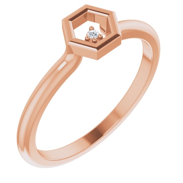 14K Gold Round Natural Diamond Stackable Honeycomb Ring - Rose Gold