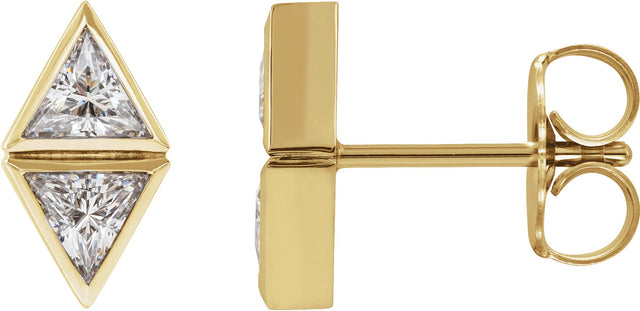 14K Gold Triangle Natural Diamond Two-Stone Bezel-Set Earrings - Yellow Gold