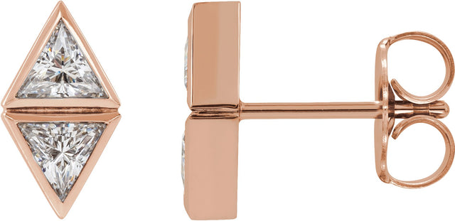 14K Gold Triangle Natural Diamond Two-Stone Bezel-Set Earrings - Rose Gold