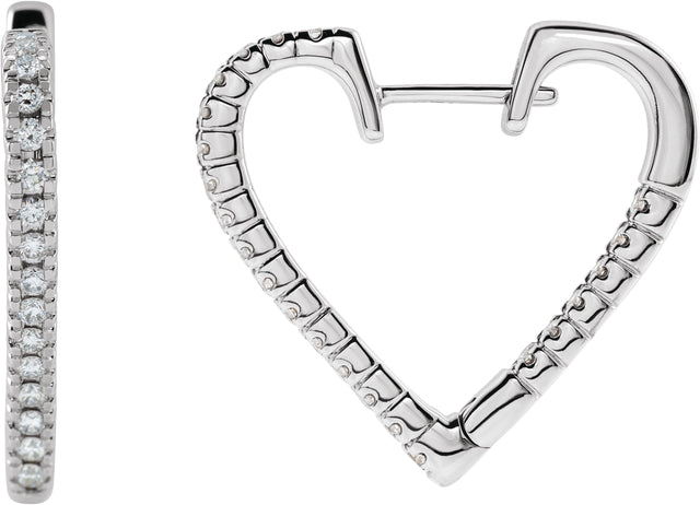 14K Gold Inside-Outside Heart Hoop Earrings - White Gold