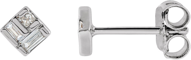 14K Gold Straight Baguette Natural Diamond Geometric Earrings - White Gold