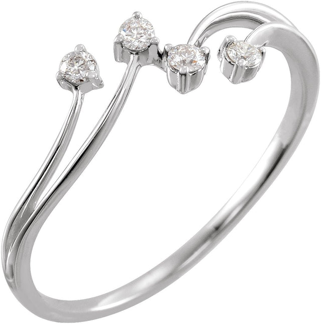 14K Gold Round Natural Diamond Bypass Ring – 1.8mm Stones - White Gold