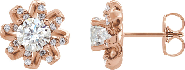 14K Gold Natural Diamond Round 4-Prong Halo-Style Twist Earrings - Rose Gold