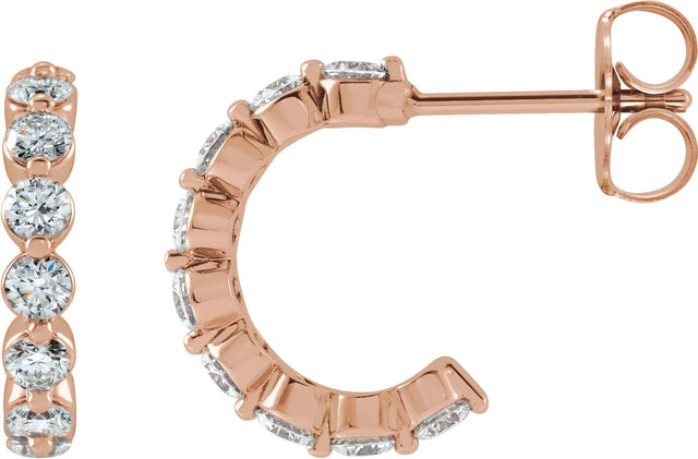 14K Gold Round Lab-Grown Diamond Accented Hoop Earrings – 2.2-3mm Stones - Rose Gold