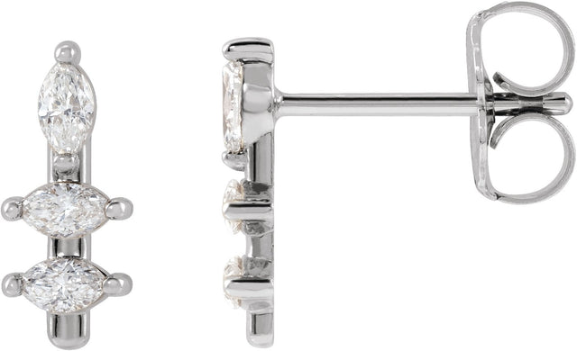 14K Gold Natural Diamond Marquise Bar Earrings - White Gold