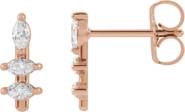 14K Gold Natural Diamond Marquise Bar Earrings - Rose Gold