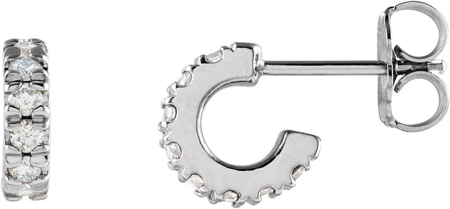14K Gold Round Lab-Grown Diamond French-Set Hoop Earrings - White Gold