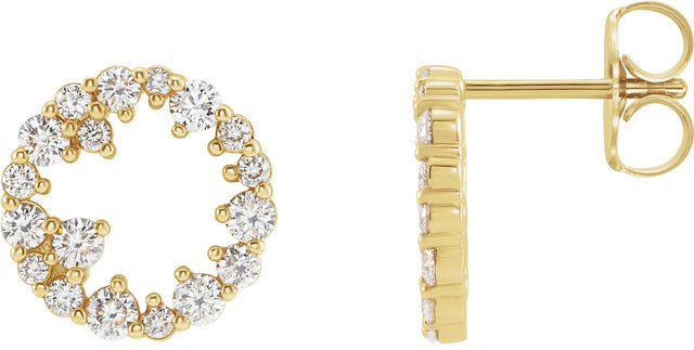 14K Gold Round Natural Diamond Accented Circle Earrings II - Yellow Gold