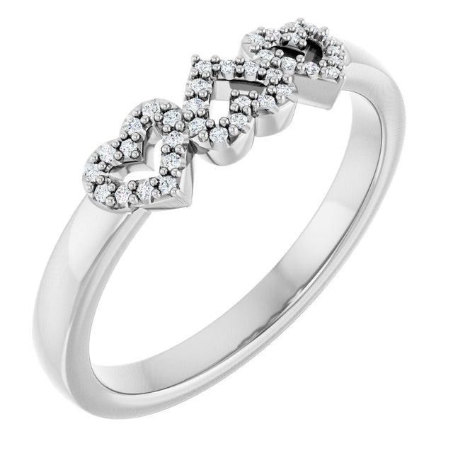 14K Gold Round Natural Diamond Heart Ring β 0.8mm Stones - White Gold