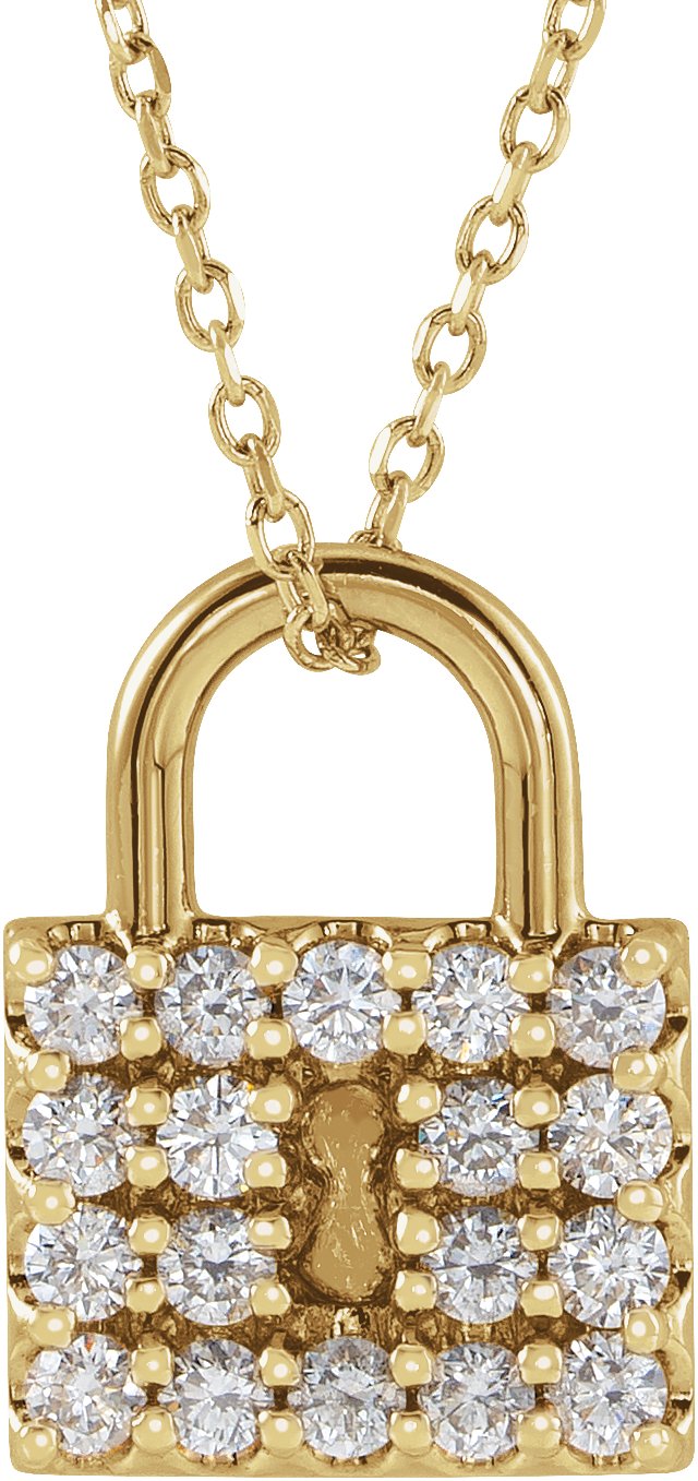 14K Gold Round Natural Diamond Lock Necklace or Pendant - Yellow Gold