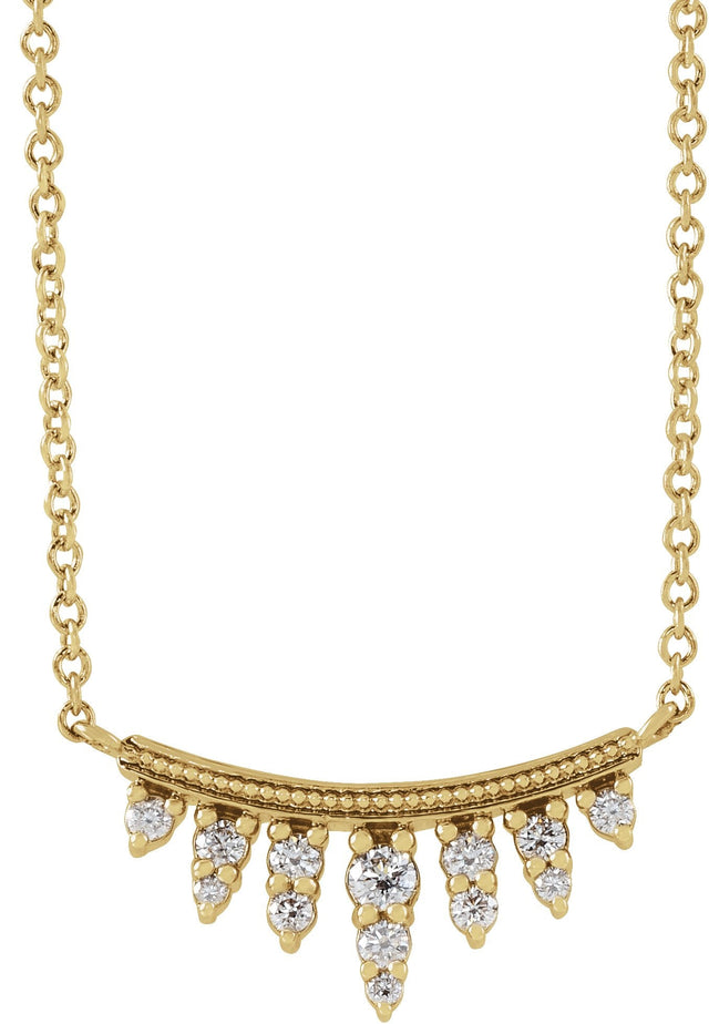 14K Gold Round Natural Diamond Accented Bar Necklace III - Yellow Gold